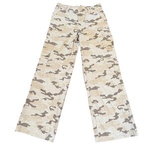 RSQ Pants Womens Cargo Mid Rise Canvas Camo Khaki Baggy Straight Wide Leg